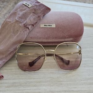 Miu Miu Pale Gold Frame Sunglasses with Pink-Brown Gradient Lenses MU52WS